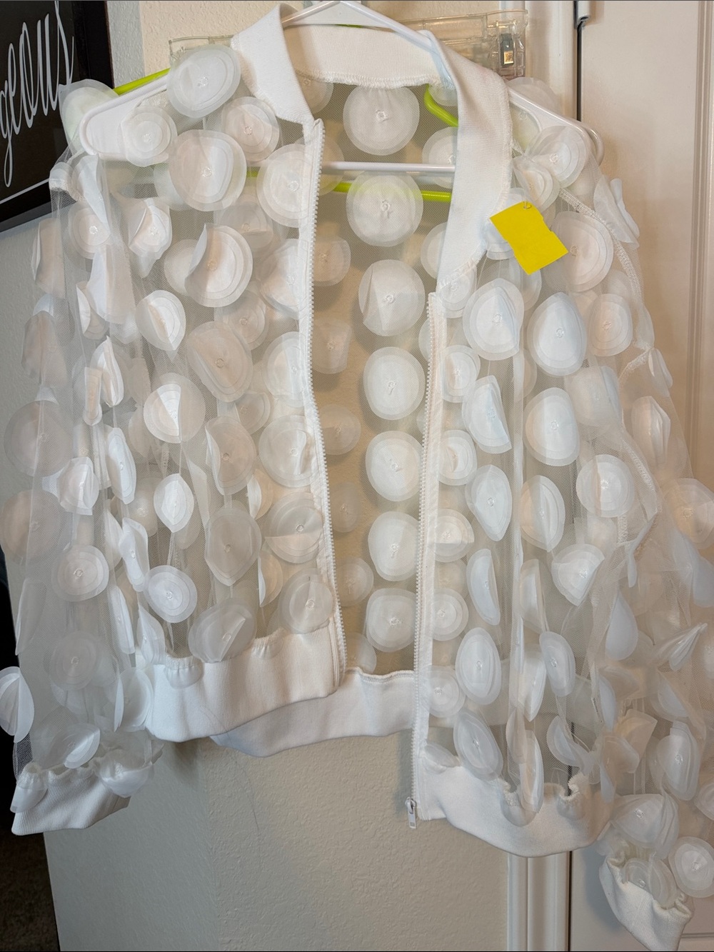 Sheer White Embellished Bomber Jacket - Women's